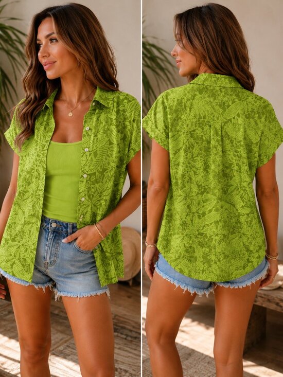 dressbarn Tops - Dressbarn 2 Piece Green Top Set Blouse + Cami | Large | Leaf Print | WA-1578